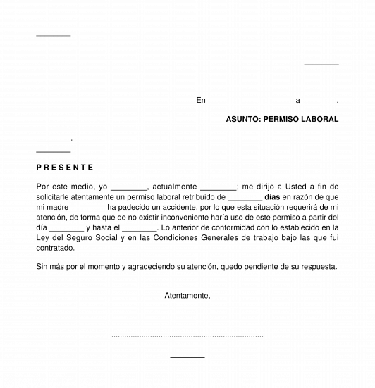 Solicitud de permiso laboral por el accidente de un familiar