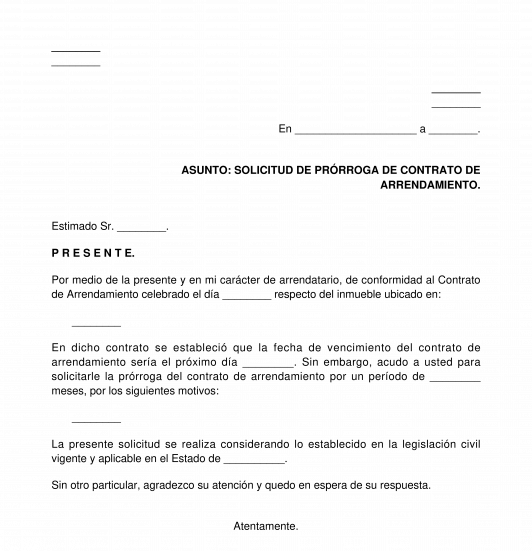 Solicitud de prórroga de contrato de arrendamiento