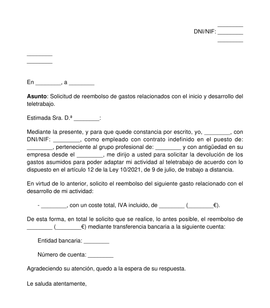 Solicitud de reclamación de gastos relacionados con el teletrabajo