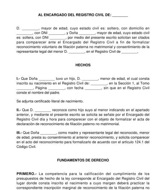 Solicitud de reconocimiento de filiación paterna no matrimonial