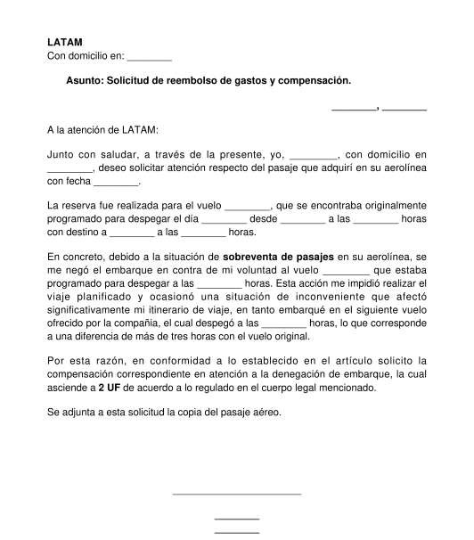 Solicitud de reembolso, compensación o prestaciones esenciales de un pasaje de avión