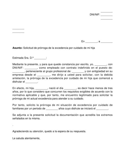 Solicitud de reingreso tras una excedencia por cuidado de familiares