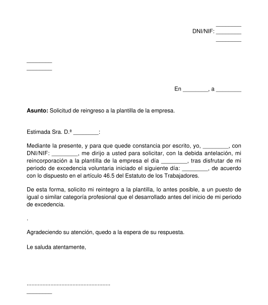 Solicitud de reingreso tras una excedencia voluntaria