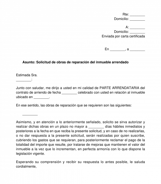 Solicitud de Reparación y/o Mantenimiento Emitida por el Arrendatario