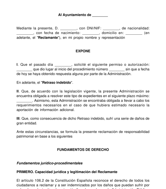 Solicitud de responsabilidad patrimonial a la administración por retrasos indebidos