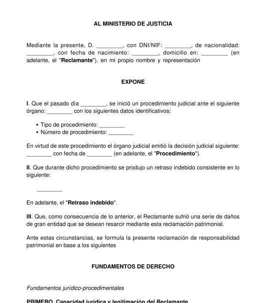 Solicitud de responsabilidad patrimonial por dilación indebida o error judicial en un procedimiento judicial