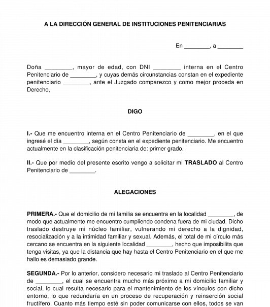 Solicitud de traslado de centro penitenciario