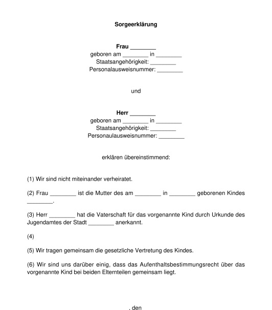 Sorgeerklarung Muster Vorlage Online Word Und Pdf