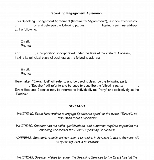 Speaking Engagement Agreement