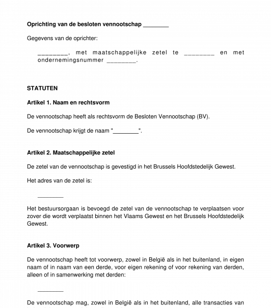 Statuten van een besloten vennootschap