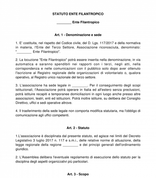 Statuto Ente Filantropico - Ente Terzo settore