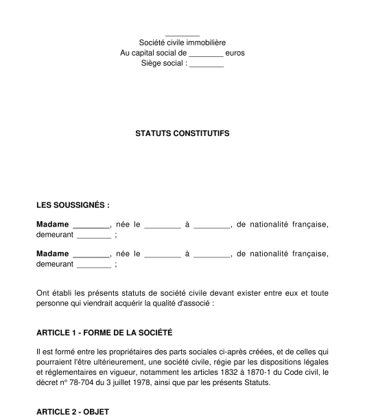 Modification des statuts sci