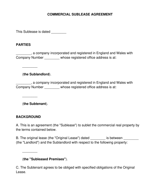 Sublease Agreement - Commercial Lease