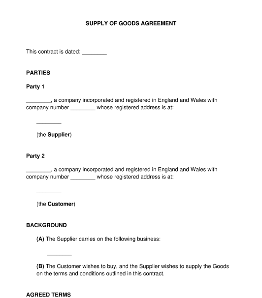 Supply of Goods Agreement