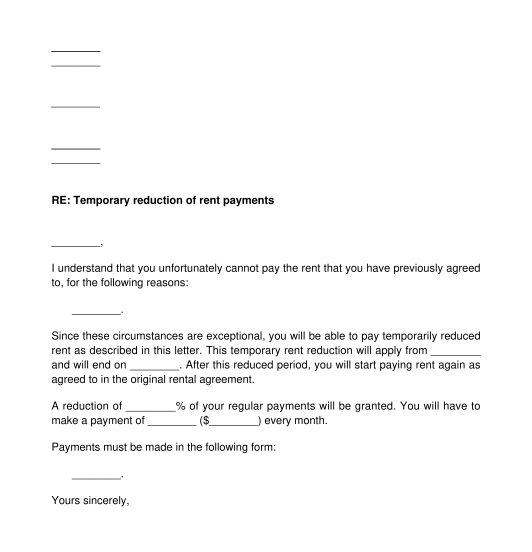 Temporary Modification Agreement of Rent Payment