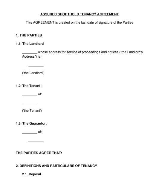 Tenancy Agreement - Assured Shorthold Tenancy