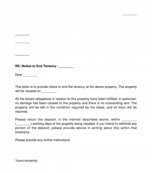 landlord notice to tenant to vacate letter