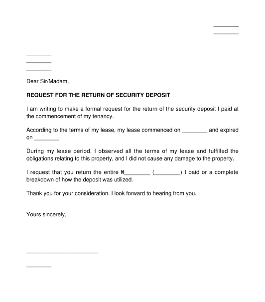 Tenant's Letter of Request for the Return of Security Deposit