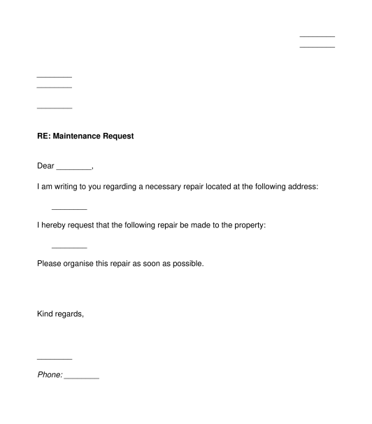 tenant maintenance request letter au