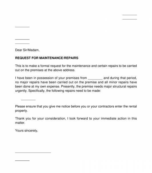 Tenant's Maintenance Request Letter