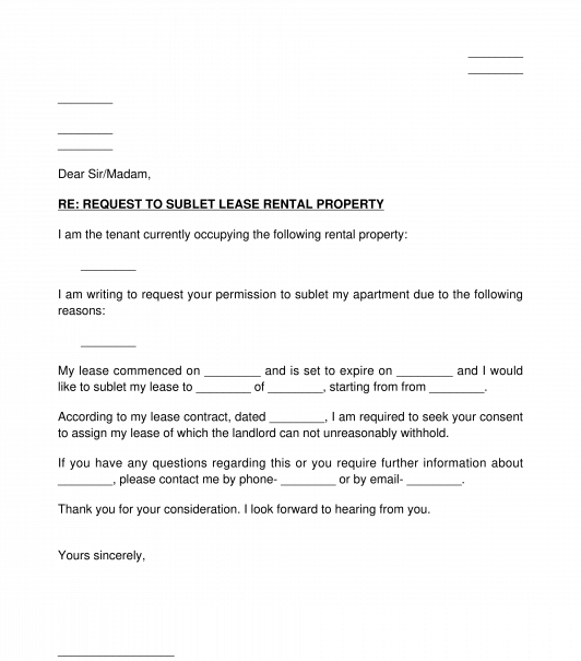 Tenant's Request for Landlord's Permission to Sublet