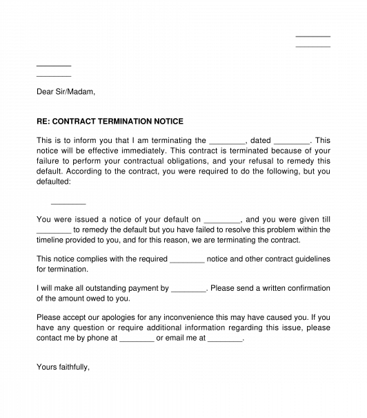 Termination of Contract Notice