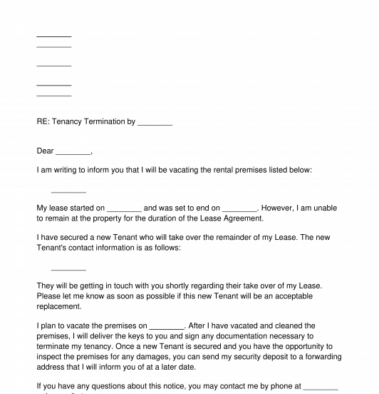 Termination of Tenancy Letter