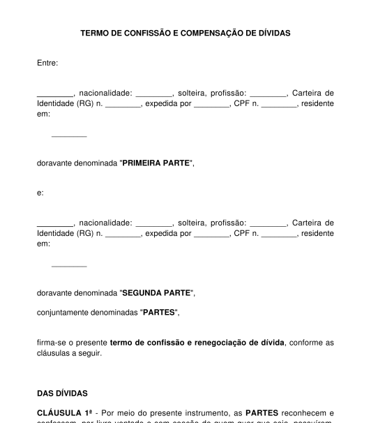 Termo de confissão e compensação de dívidas