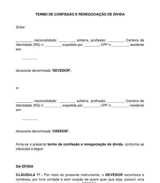 Termo de confissão e renegociação de dívida