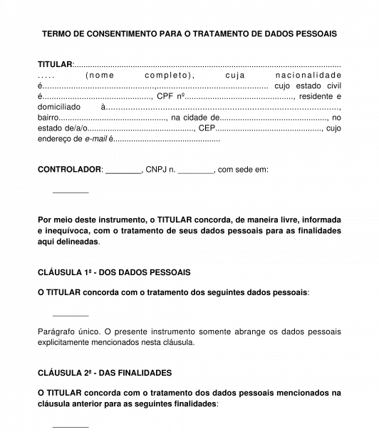 Termo de consentimento para o tratamento de dados pessoais