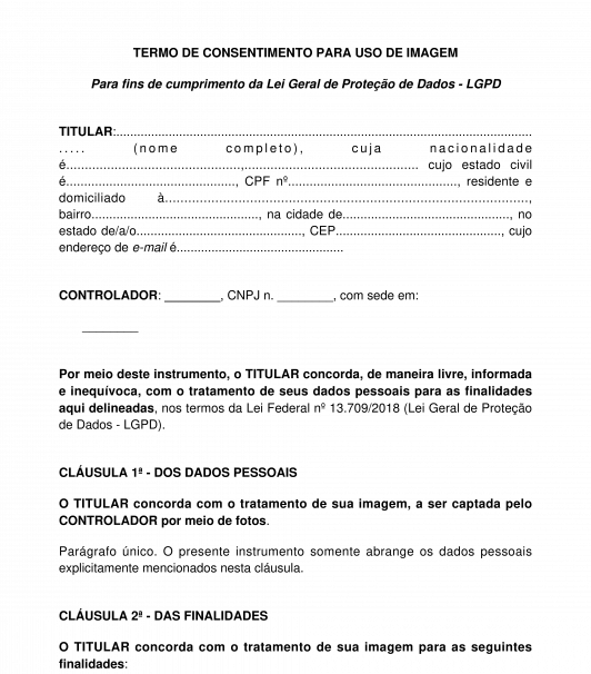 Termo De Consentimento Para Uso De Imagem Lgpd