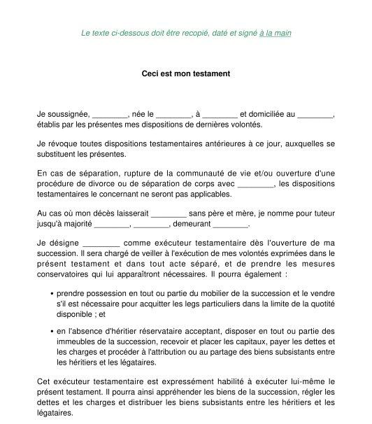 modele testament olographe