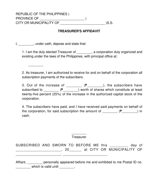 Treasurer's Affidavit