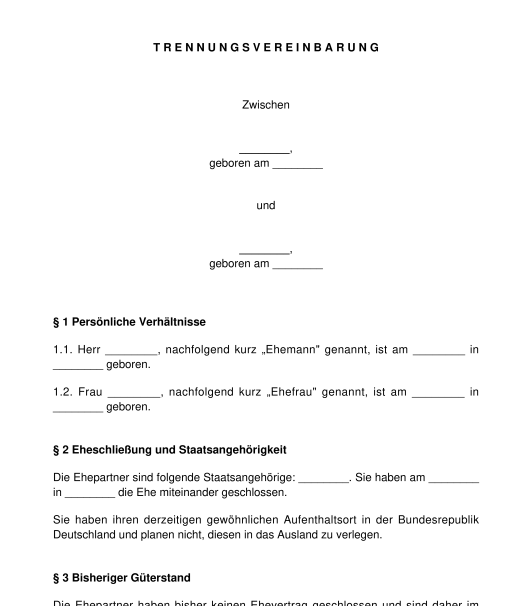 Trennungs- und Scheidungsvereinbarung