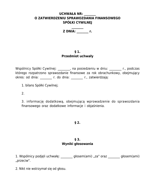 Uchwała wspólników spółki cywilnej