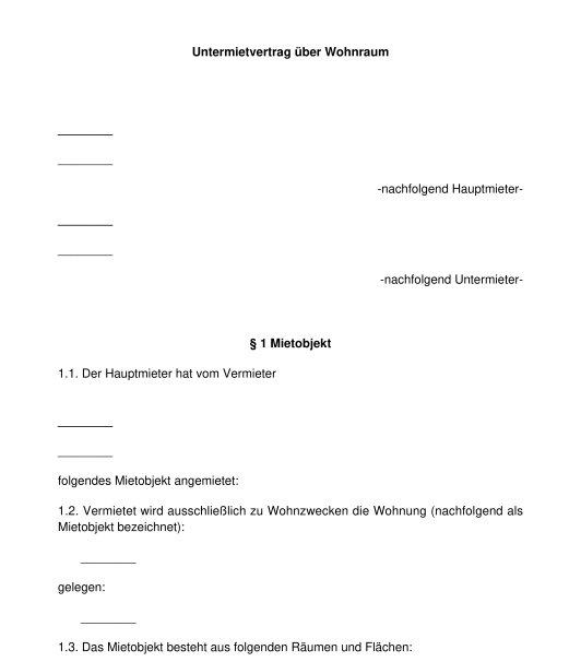 Untermietvertrag pdf 2018