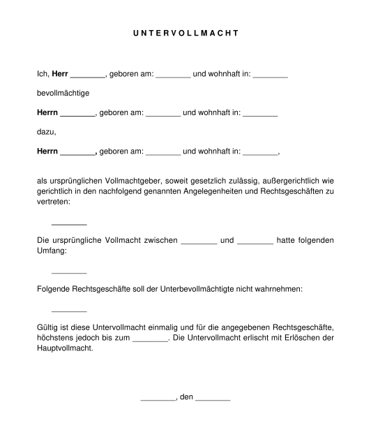 Untervollmacht Muster Vorlage Online Word Und Pdf