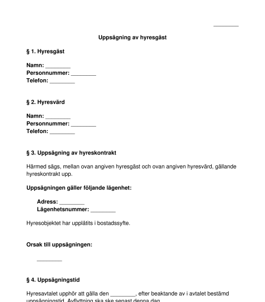 Uppsagning Av Hyresgast Mall Exempel Word Och Pdf