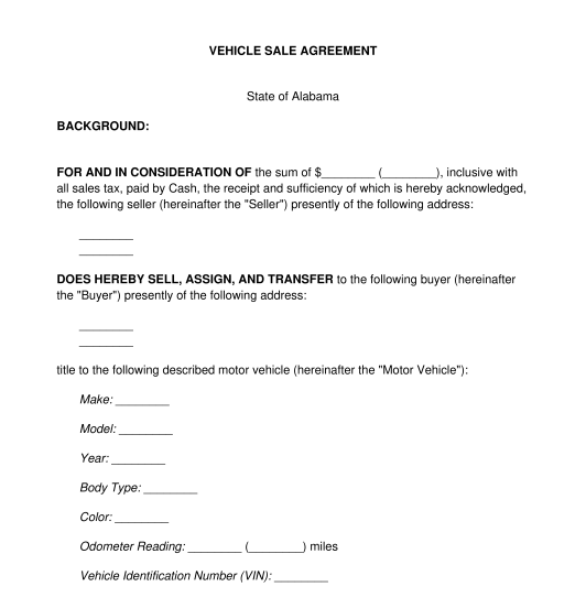 Vehicle As Is Sale Agreement Template