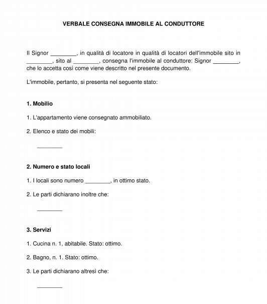 Verbale di consegna immobile al conduttore ad uso abitativo