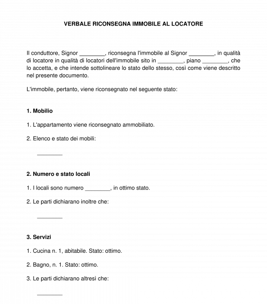Verbale di riconsegna immobile al locatore ad uso abitativo