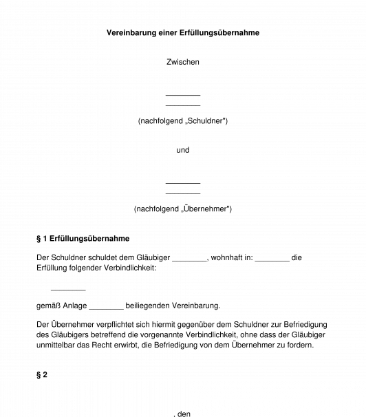 Vereinbarung einer Erfüllungsübernahme