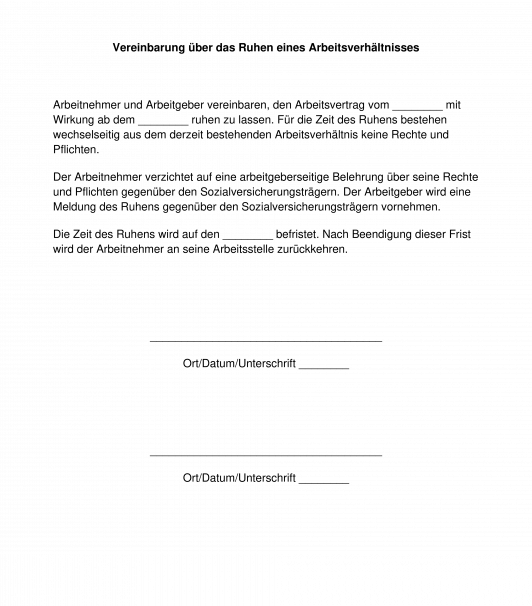 Vereinbarung über das Ruhen eines Arbeitsverhältnisses