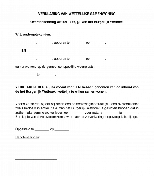 Verklaring van wettelijke samenwoning