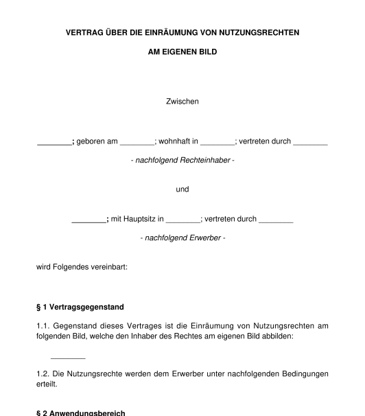 Vertrag über die Einräumung von Nutzungsrechten am eigenen Bild