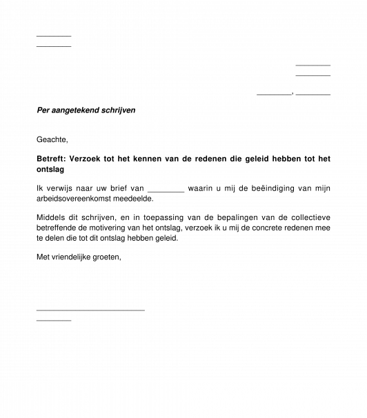 Verzoek tot het kennen van de redenen van het ontslag