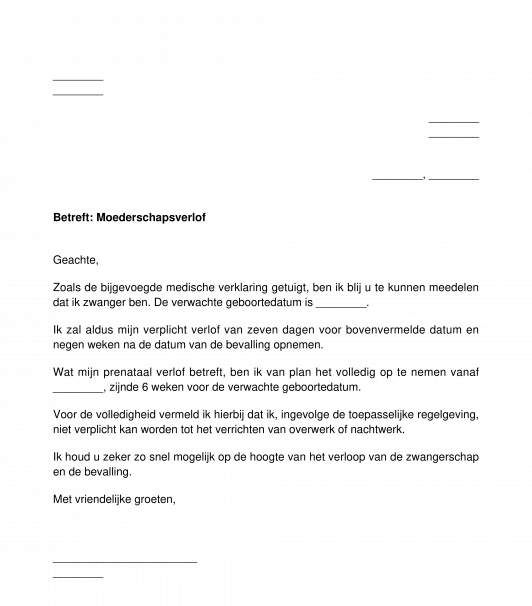 Verzoek om moederschapsverlof / vaderschapsverlof