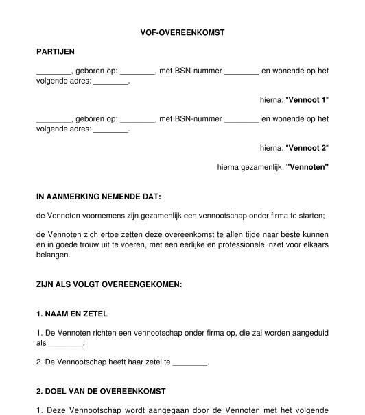 VOF-overeenkomst