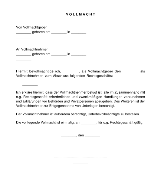 Vollmacht Muster Vorlage Online Word Und Pdf