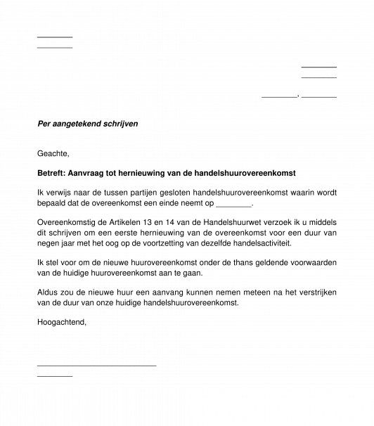 Vraag tot hernieuwing van de handelshuurovereenkomst
